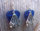 CLEARANCE Spider on Spiderweb Charms Guitar Pick Earrings - Pick Your Color