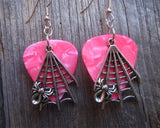 CLEARANCE Spider on Spiderweb Charms Guitar Pick Earrings - Pick Your Color