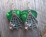 CLEARANCE Spider on Spiderweb Charms Guitar Pick Earrings - Pick Your Color