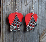 CLEARANCE Spider on Spiderweb Charms Guitar Pick Earrings - Pick Your Color