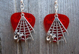 CLEARANCE Spider on Spiderweb Charms Guitar Pick Earrings - Pick Your Color