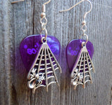 CLEARANCE Spider on Spiderweb Charms Guitar Pick Earrings - Pick Your Color