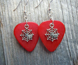 CLEARANCE Spiderweb with Spider Charm Guitar Pick Earrings - Pick Your Color