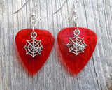 CLEARANCE Spiderweb with Spider Charm Guitar Pick Earrings - Pick Your Color