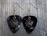CLEARANCE Spiderweb with Spider Charm Guitar Pick Earrings - Pick Your Color