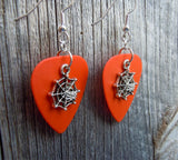 CLEARANCE Spiderweb with Spider Charm Guitar Pick Earrings - Pick Your Color