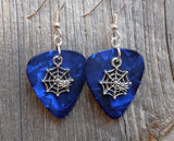 CLEARANCE Spiderweb with Spider Charm Guitar Pick Earrings - Pick Your Color