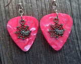 CLEARANCE Spiderweb with Spider Charm Guitar Pick Earrings - Pick Your Color