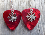 CLEARANCE Spiderweb with Spider Charm Guitar Pick Earrings - Pick Your Color