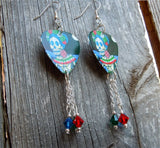 Blue, Red and Green Sugar Skull Guitar Pick Earrings with Swarovski Crystal Dangles