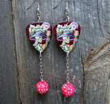 Dia de los Muertos Guitar Pick Earrings with a Rhinestone Dangle
