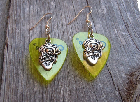 CLEARANCE Sugar Skull Playing the Guitar Charm Guitar Pick Earrings - Pick Your Color