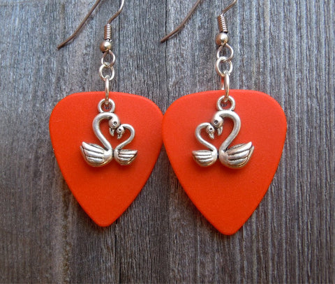 CLEARANCE Swan Heart Charm Guitar Pick Earrings - Pick Your Color
