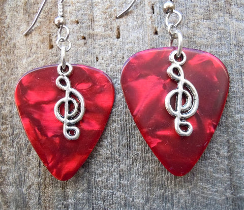 CLEARANCE Small Clef Charm Guitar Pick Earrings - Pick Your Color