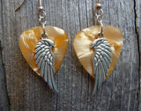 CLEARANCE Detailed Single Wing Charm Guitar Pick Earrings - Pick Your Color