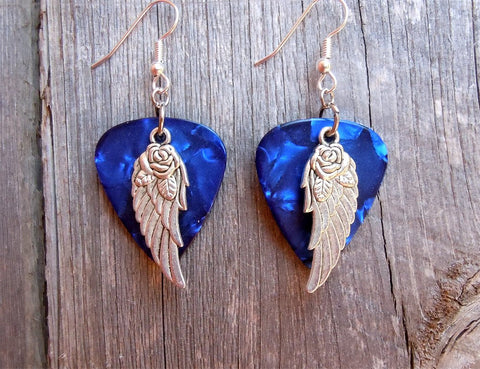 CLEARANCE Wings and Roses Guitar Pick Earrings - Pick Your Color