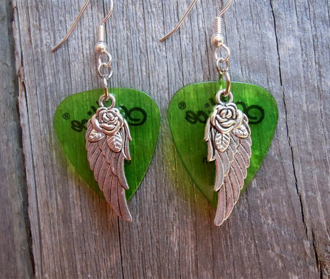 CLEARANCE Wings and Roses Guitar Pick Earrings - Pick Your Color