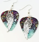 CLEARANCE Wings and Roses Guitar Pick Earrings - Pick Your Color