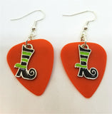 CLEARANCE Green and Black Striped Witch Boots Guitar Pick Earrings - Pick Your Color