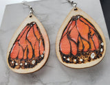 Monarch Butterfly Wings Wood Burned and Painted Wooden Earrings