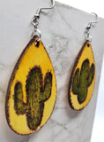Cactus Wood Burned and Painted Wooden Earrings