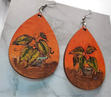 House Plant Wood Burned and Painted Wooden Earrings