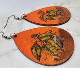 House Plant Wood Burned and Painted Wooden Earrings