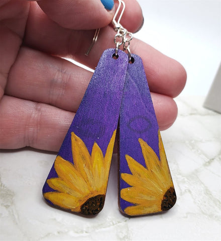 Sunflower Painted Wooden Earrings