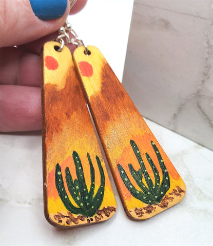 Desert Scene Painted Wooden Earrings