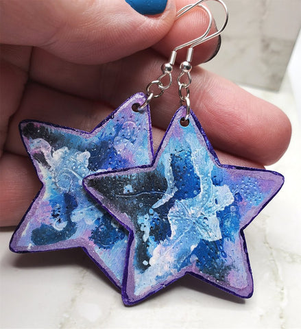 Star Galaxy Painted Wooden Earrings