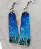 Night Sky Scene Painted Wooden Earrings