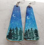 Night Sky Scene Painted Wooden Earrings