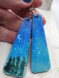 Night Sky Scene Painted Wooden Earrings