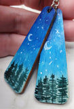 Night Sky Scene Painted Wooden Earrings