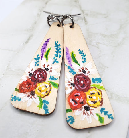 Flower Bouquet Painted Wooden Earrings