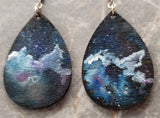 Celestial Theme Hand Painted Teardrop Wooden Earrings
