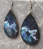 Celestial Theme Hand Painted Teardrop Wooden Earrings