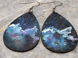 Celestial Theme Hand Painted Teardrop Wooden Earrings