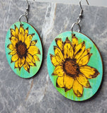 Sunflower Wood Burned and Painted Wooden Earrings