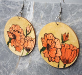 Poppy Wood Burning with Painted Accents Wooden Earrings