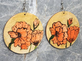 Poppy Wood Burning with Painted Accents Wooden Earrings