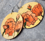 Poppy Wood Burning with Painted Accents Wooden Earrings