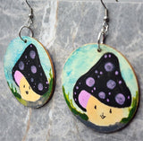 Mushroom Character Hand Painted Round Wooden Earrings