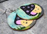 Mushroom Character Hand Painted Round Wooden Earrings