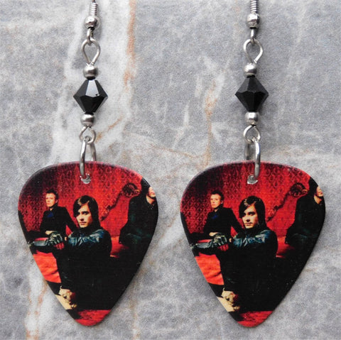 30 Seconds to Mars From Yesterday Guitar Pick Earrings with Black Swarovski Crystals