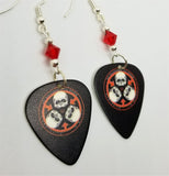 30 Seconds to Mars A Beautiful Lie Black Guitar Pick Earrings with Red Swarovski Crystals