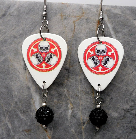 30 Seconds to Mars A Beautiful Lie Guitar Pick Earrings with Black Pave Bead Dangles