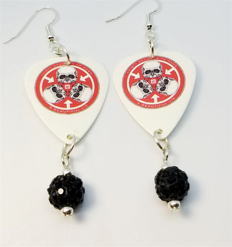 30 Seconds to Mars A Beautiful Lie Guitar Pick Earrings with Black Pave Bead Dangles