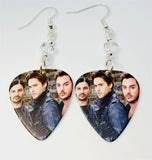 30 Seconds to Mars Group Photo Guitar Pick Earrings with Clear Swarovski Crystals