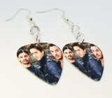 30 Seconds to Mars Group Photo Guitar Pick Earrings with Clear Swarovski Crystals